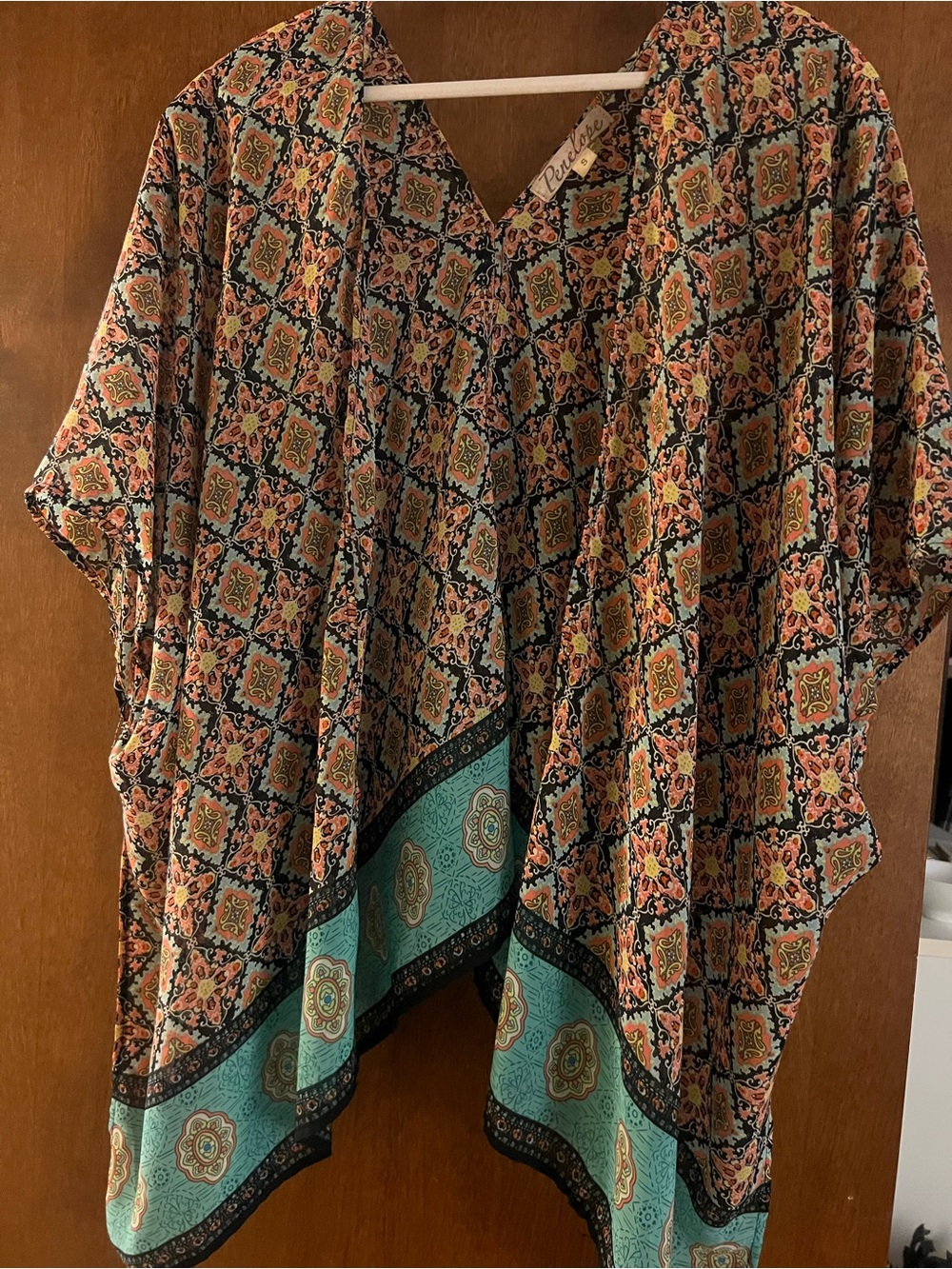 Boho Tile-Print Kimono Top in Teal and Rust by